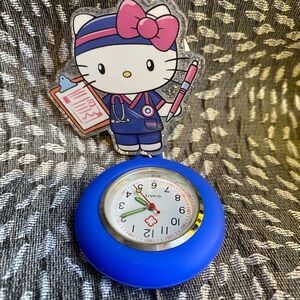 Hello Kitty Nurse-Themed Blue Clip On Timepiece
